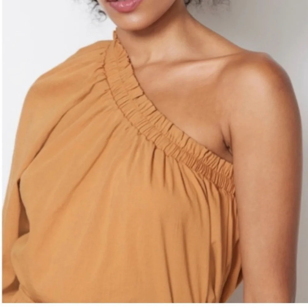 Evereve Shane 1/2 Balloon Sleeve One Shoulder Burnt Gold Boho Top Size XS